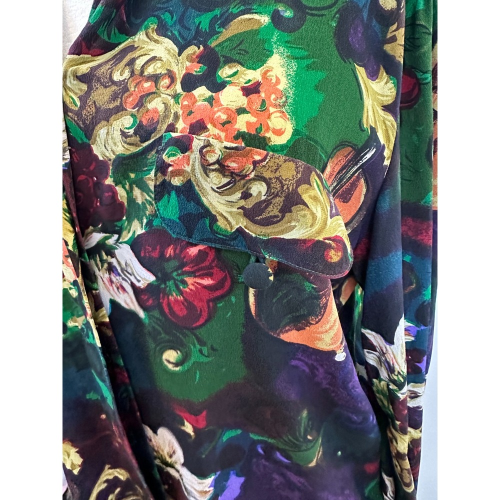 Dahan Vintage 100% Silk Violin Floral Baroque Button Up Shirt Medium Luxury Top - Picture 4 of 13